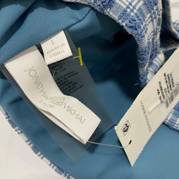 Jonathan Simkhai  Blue Plaid Adjustable Bikini Top Large Preppy Swimwear NWT - Picture 5 of 5
